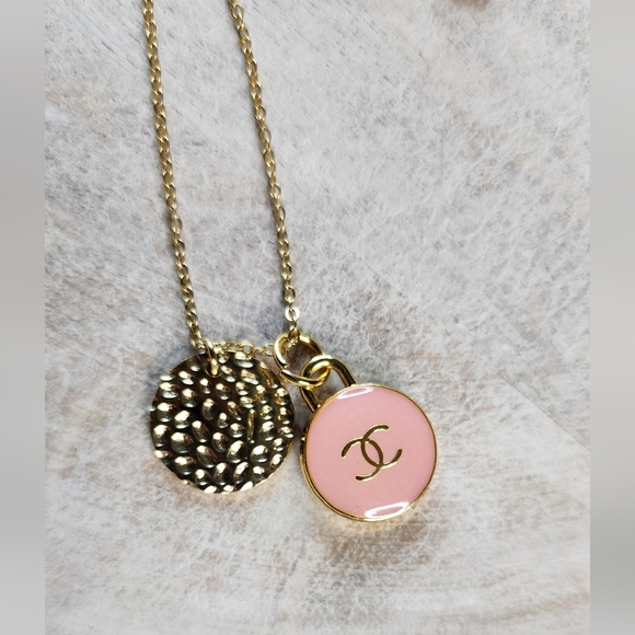 Accessories - Pink Luxury Inspired Charm on Gold Chain